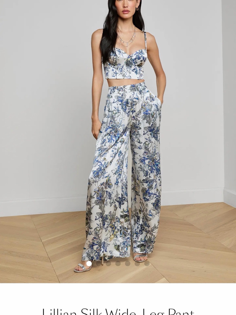 NWT L'AGENCE Blue, White & Yellow Watercolor Butterfly Print Pant